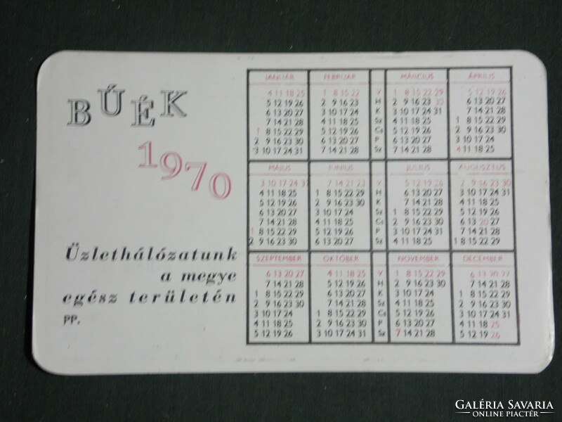 Card calendar, Baranya food company, Pécs, Szigetvár, Orfű, Hidas, Szászvár, 1970, (1)