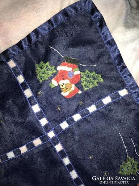 Dark blue teddy bear Christmas Santa Claus tablecloth festive