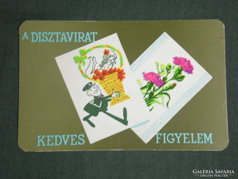 Card calendar, Hungarian post office, price table, graphic artist, flower, decorative telegram, telephone, 1971, (1)