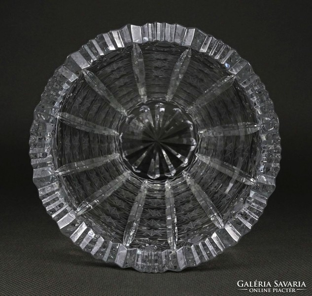 1P300 Jelzett vastagfalú nagyméretű kristály váza 21.5 cm
