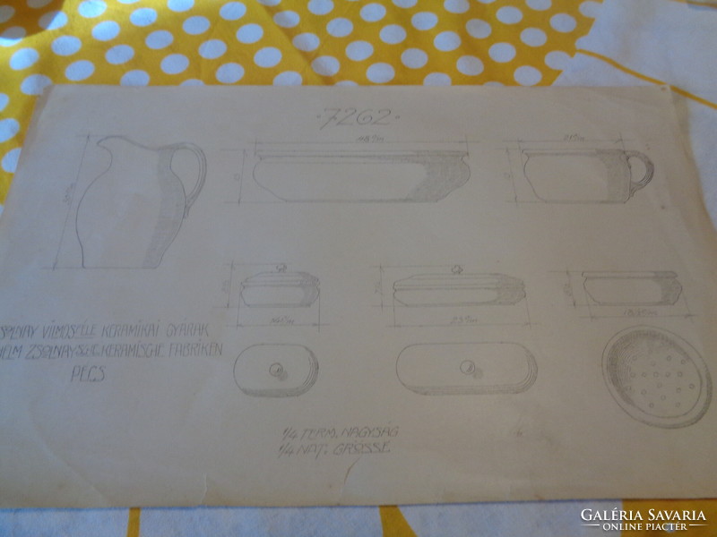 Zsolnay, original, production plan drawing a / 7262. For form number / 34 x 21 cm