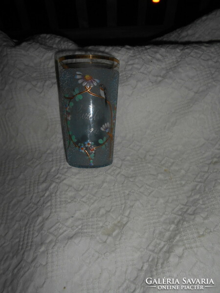 Gizella 1913. Commemorative glass enamel painted glass medallion with markings, flower and bird decoration