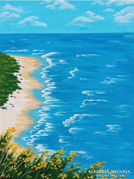 Beach in spring c. Painting