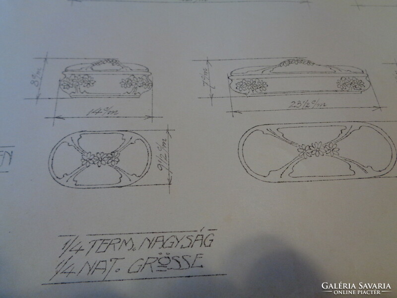Zsolnay , eredeti , gyártási terv rajz  a  /  7258. forma számhoz  /  34 x 21 cm