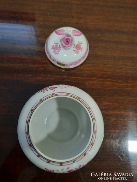 Herendi pur-pur Indiai kosármintás porcelán bonbonier