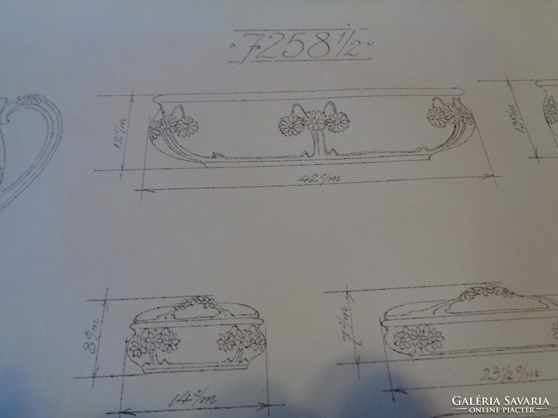 Zsolnay, original, production plan drawing a / 7258. For form number / 34 x 21 cm