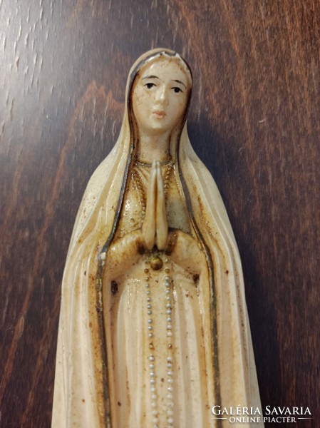 Fatima statue, marked Made in Portugal, wooden base.