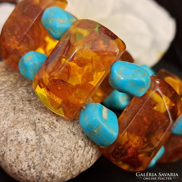 Amber and turquoise bracelet. Extra unique.