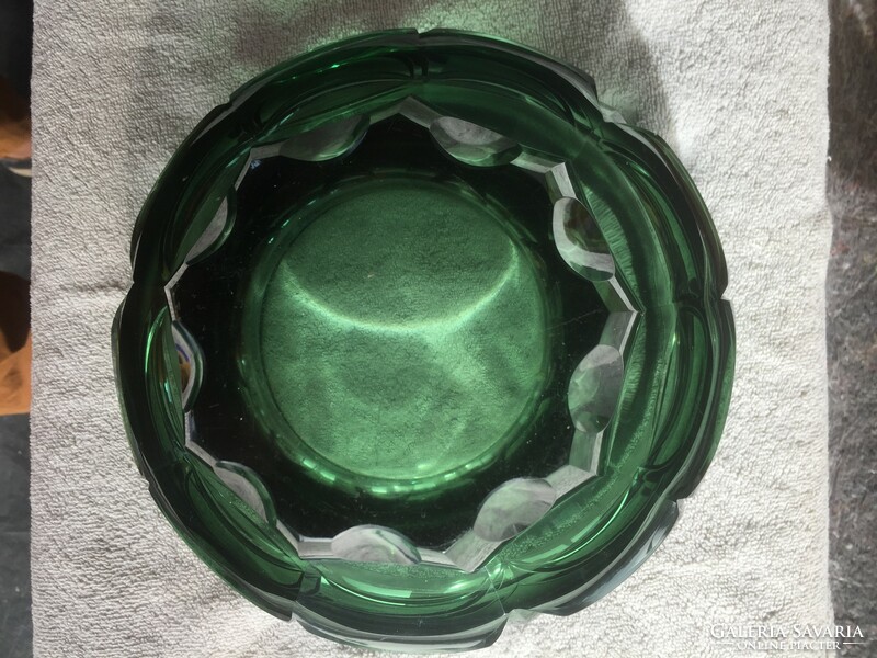 Green, old crystal glass bowl, vase, deep bowl (201)