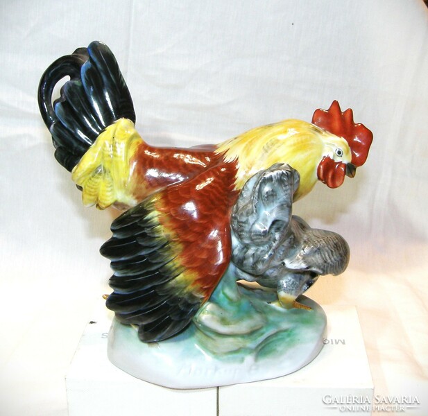 Markup béla - rooster with hen - drasche hand painting