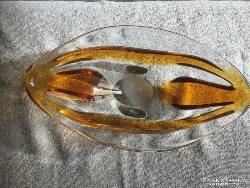 Gyönyörű kristályüveg tál, kínáló, asztalközép, cseh vagy muranói (201)