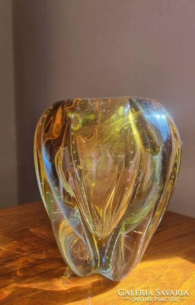 Vintage üveg váza , Hana Machovska , Mstišov Moser Csehszlovákia 1960-as évek