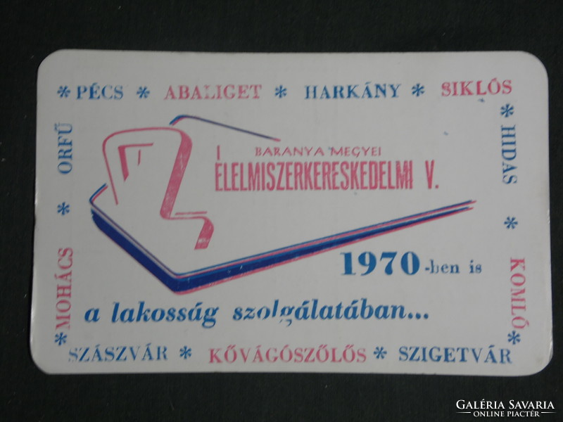 Card calendar, Baranya food company, Pécs, Szigetvár, Orfű, Hidas, Szászvár, 1970, (1)