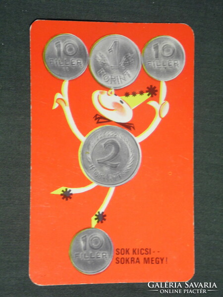 Kártyanaptár,OTP takarékpénztár,fém egyforintos,10 fillér,grafikai rajzos,bohóc , 1971 ,  (1)