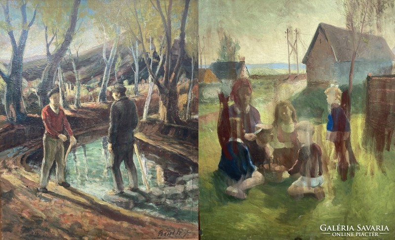 Two-sided marked oil painting by Béla Bokor, a painter who studied at Nagybánya