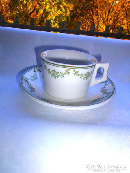 Cafe thick, heavy porcelain cup + saucer