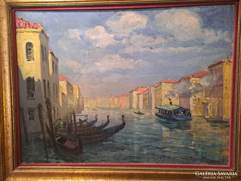 Wágner géza: Venice canal with gondolas by boat