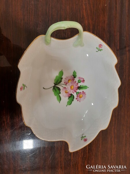 Herend map patterned porcelain leaf offering bowl with handle