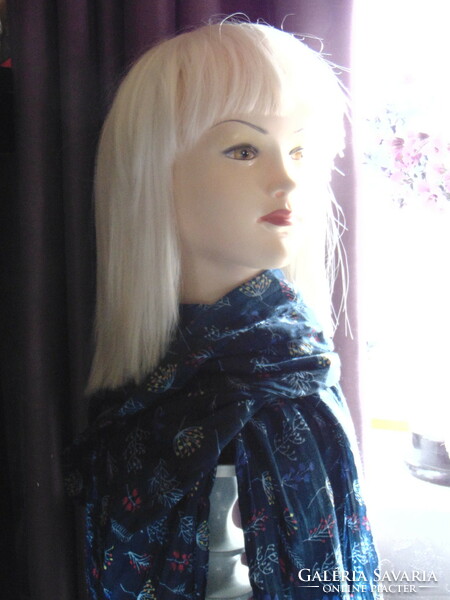 Wrinkled blue scarf with fairytale flowers