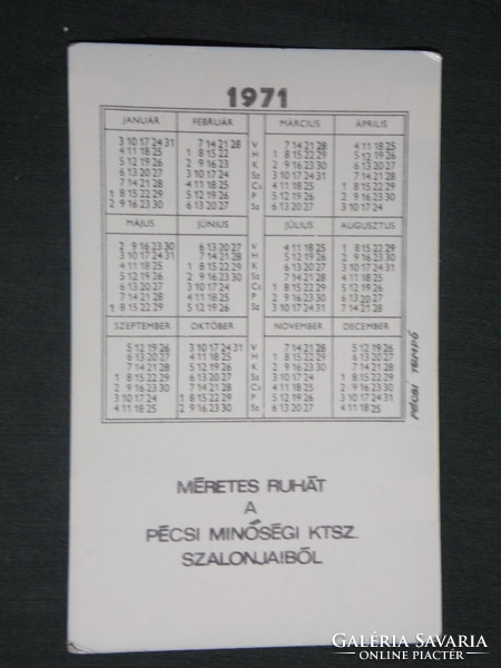 Card calendar, Pécs tempo co-operative, size clothing salon, graphic artist, 1971, (1)