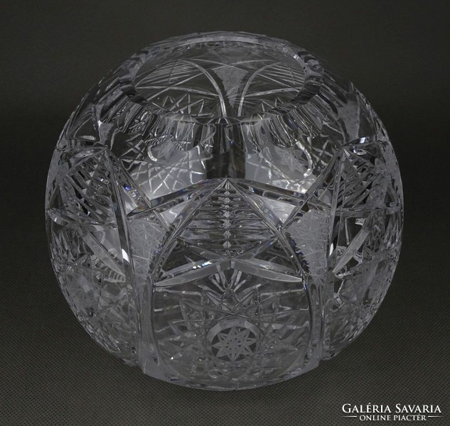 1P293 Régi nagyméretű kristály váza gömbváza 15.5 cm
