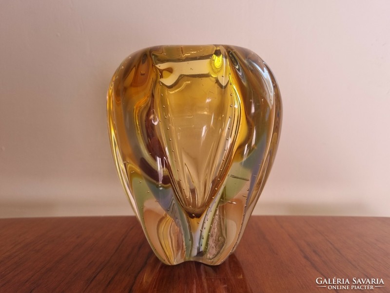 Vintage üveg váza , Hana Machovska , Mstišov Moser Csehszlovákia 1960-as évek