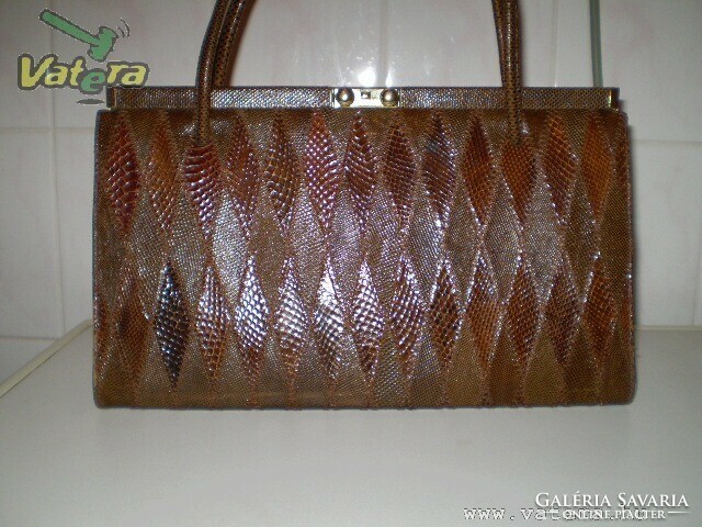 WIDEGATE LONDON női kézi táska, retikül exkluzív luxus valódi kígyóbőr, barna 33x20x9 cm