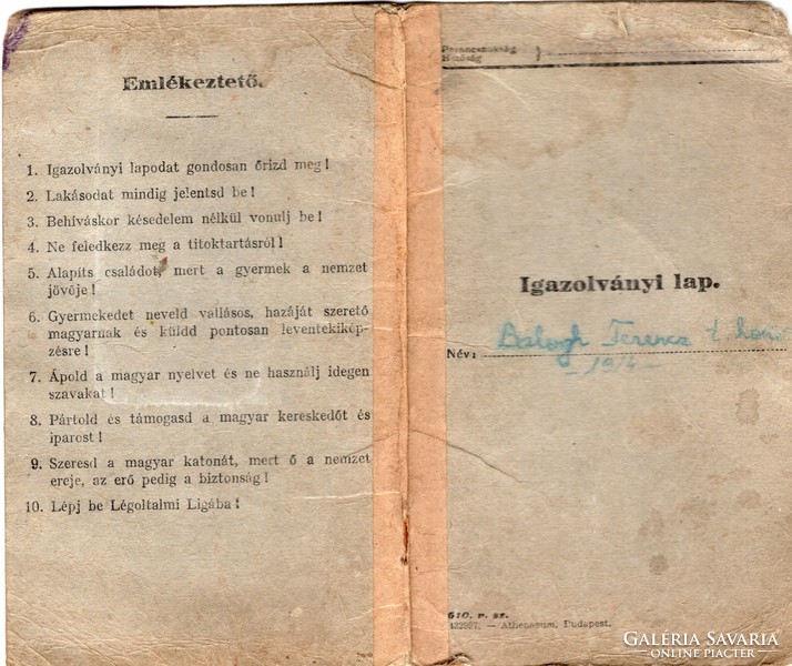 Magyar Utász kiképző szd. németország idéglenes igazolvány, 2 nyelvű, Dachau, Komáromi tábor Ritka!