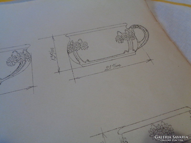 Zsolnay , eredeti , gyártási terv rajz  a  /  7258. forma számhoz  /  34 x 21 cm