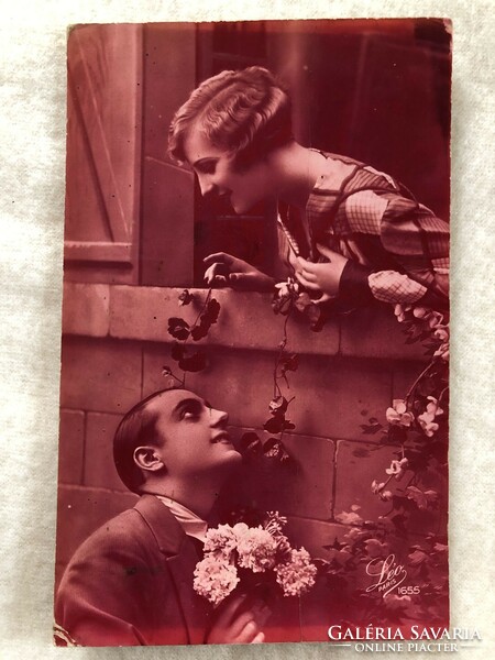 Antique, old romantic postcard -7.