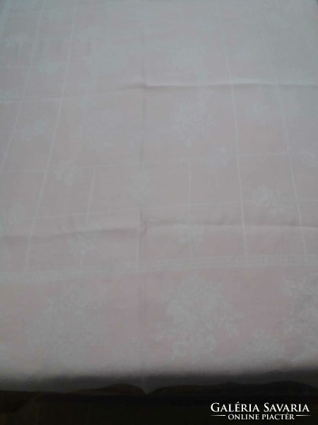 Old, floral pattern, pink damask tablecloth with 6 napkins