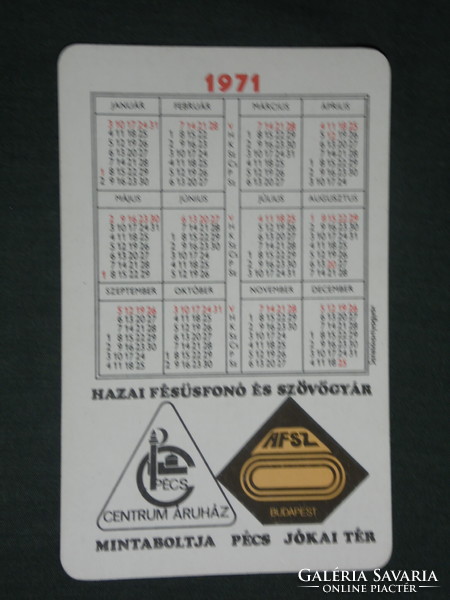 Card calendar, Pécs center store, Terlister sample store, comb spinning weaving factory, 1971, (1)