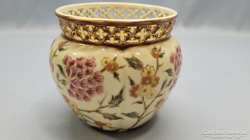 Zsolnay floral, hand-painted porcelain bowl