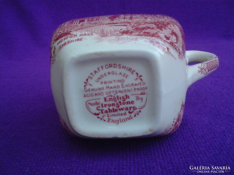 Ironstone burgundy scene with milk spout