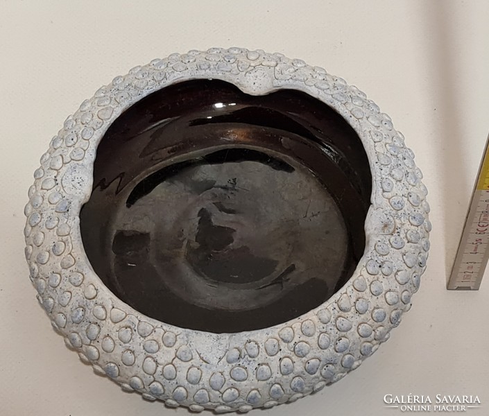Marked, blistered, gray glazed, applied art ceramic ashtray (2816)