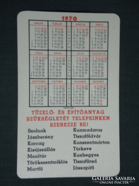 Card calendar, Szolnok tüzep building material company, túrkeve, martfü, karcag, Jászapáti, 1970, (1)