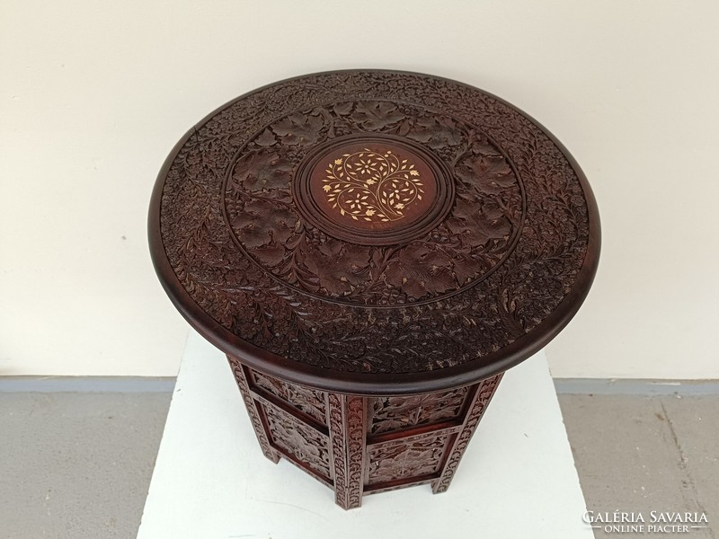 Antik arab bútor összecsukható dúsan faragott fa kávé tea asztal Marokkó Algéria 460 8146