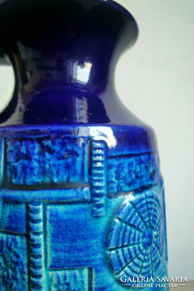 Vintage 60s 70s marked cobalt blue bay pottery fat lava ceramic vase bodo man