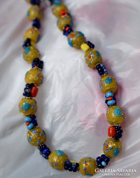 Antique Venetian 'fiorato' Murano glass necklace 84cm