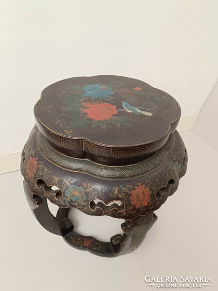 Antique Chinese furniture small table with carved bird motif painted basket vase holder 402 8083