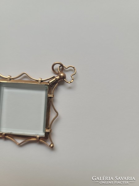Art noveau 14k gold glass insert filigree photo holder pendant!