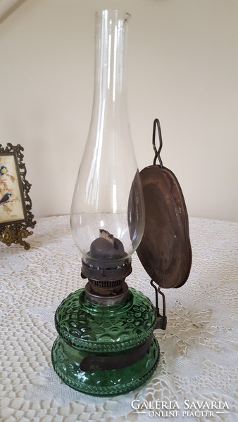 Kerosene lamp with green glass tank, wall lamp