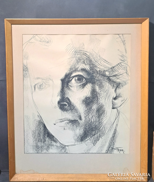 Bartók Béla portréja (ceruzarajz) szignózott mű keretben