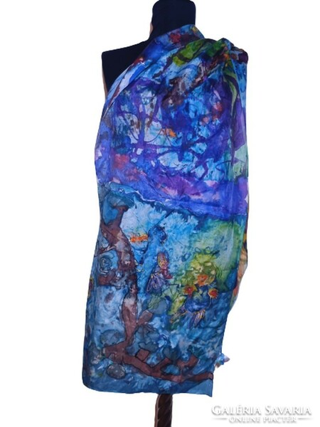 Hand-dyed silk scarf 180x45 cm. (5721)