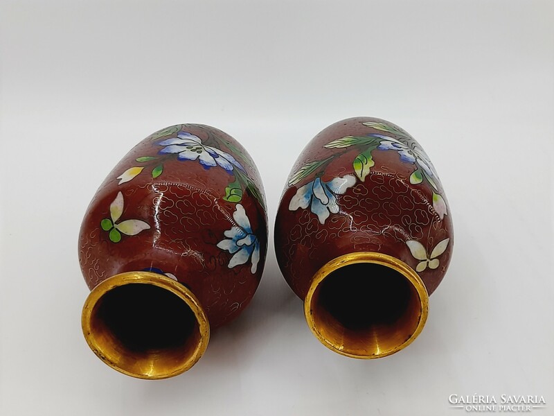 Kínai rekeszzománc váza pár, 10 cm