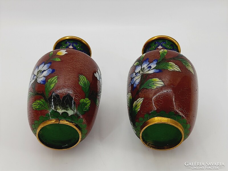 Kínai rekeszzománc váza pár, 10 cm