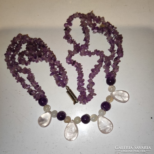 Amethyst/mountain crystal with neck blue bracelet