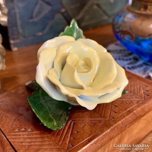 Antik Herendi rózsa, sárga porcelán tearózsa Herend, hibátlan! Asztaldísz romantikus tárgy virág