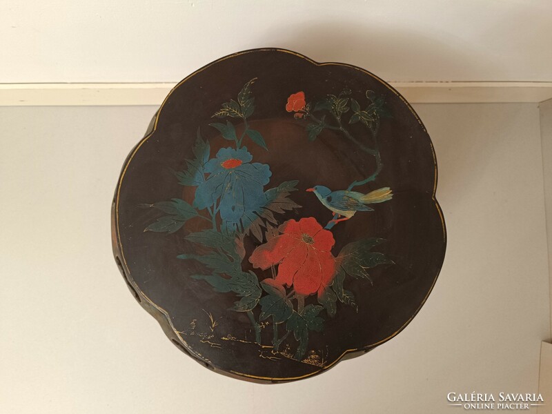 Antique Chinese furniture small table with carved bird motif painted basket vase holder 402 8083