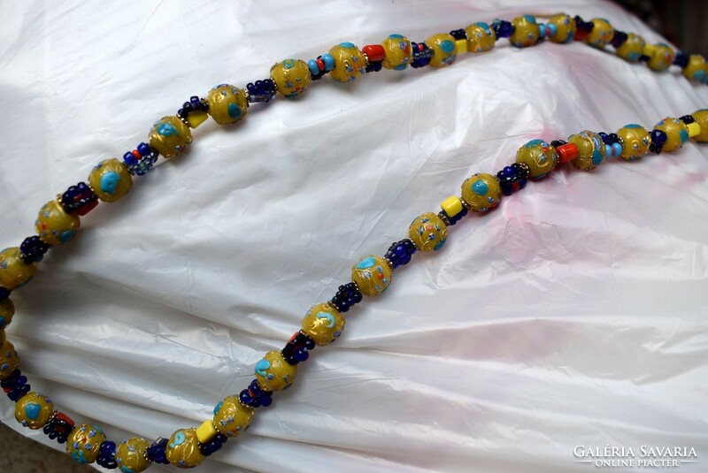 Antique Venetian 'fiorato' Murano glass necklace 84cm